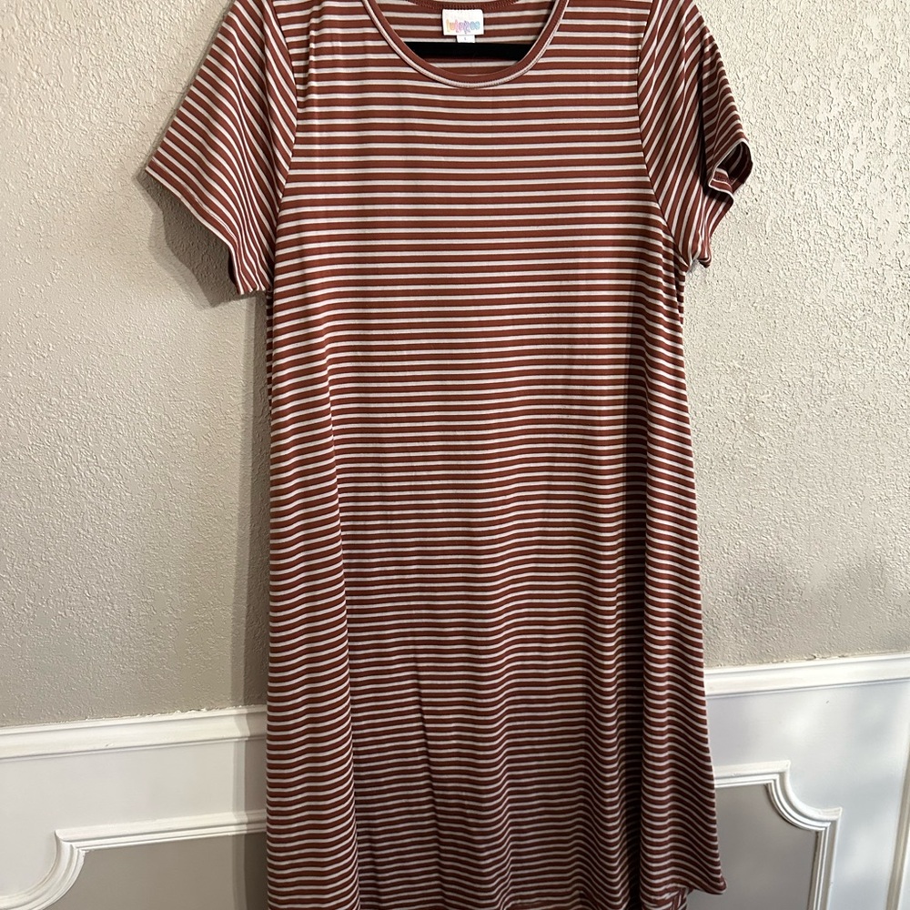 Lularoe Carly Striped Brown Casual Dress